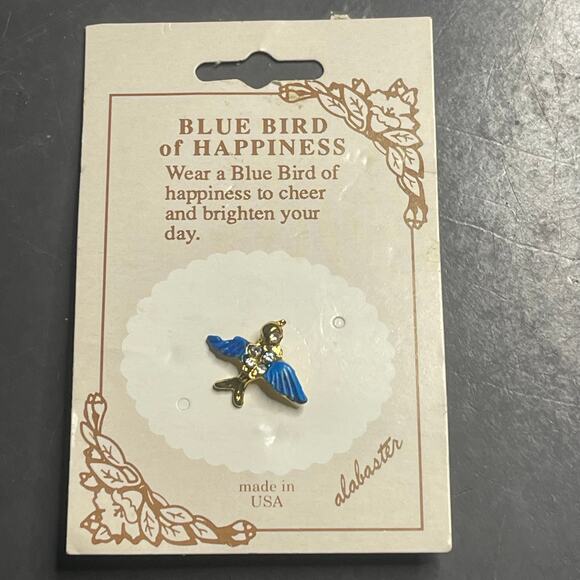 Vintage Alabaster Blue Bird of Happiness Crystal Gold Tone Lapel Pin USA - Picture 11 of 13